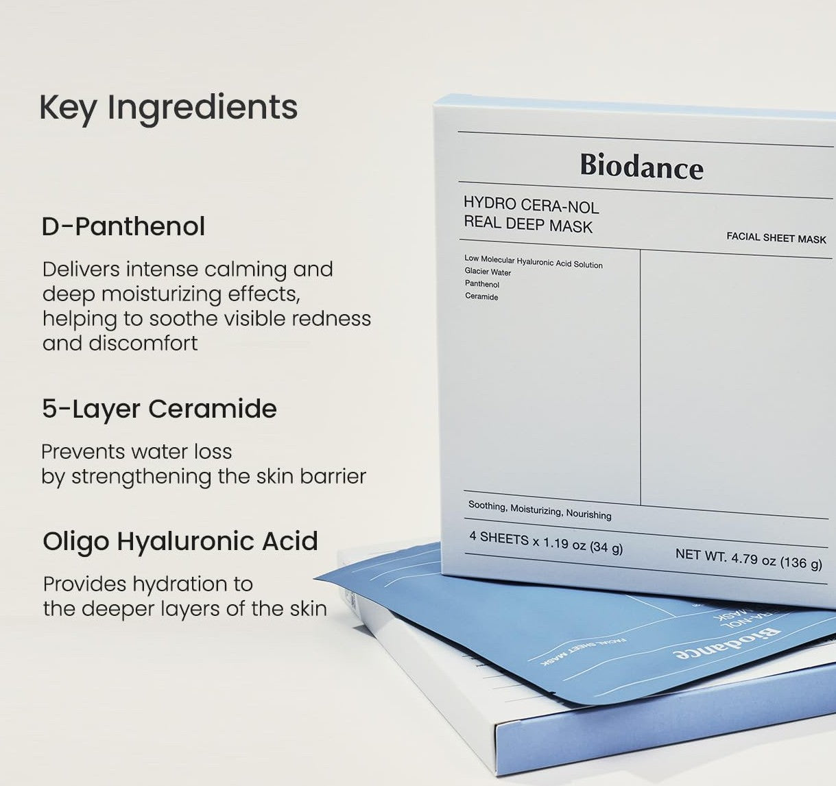 BIODANCE Hydro Cera-nol Real Deep Mask, Overnight Hydrogel Mask, Hydrating Facial Mask For Sensitive Skin, Redness Reducing & Quick Soothing Effect, Korean Skincare, Stocking Stuffers |1.19oz(34g)