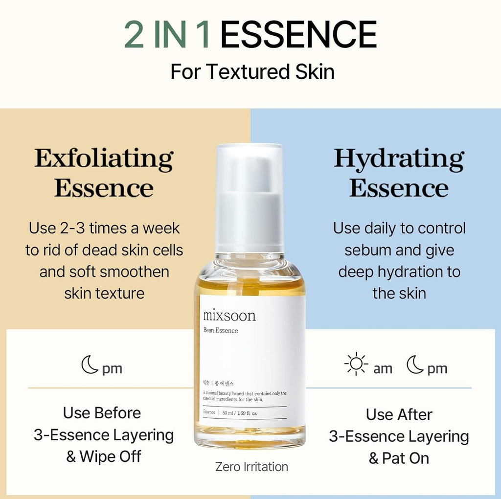 Mixsoon Bean Essence Exfoliating Hydrating for Face fermented bean extract Hyaluronic Acid Serum Korean Glass Skin Care